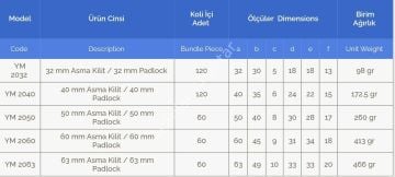 Yuma Uzun Asma Kilitler 32mm - 12 Adet