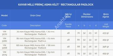 Yuma Kayar Milli Pirinç Asma Kilit PASS SİSTEM (Manuel) 68mm - 12 Adet