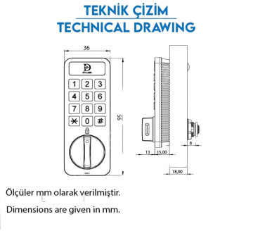 DTL122 Şifreli Tuşlu Soyunma Dolabı Ve Çekmece Kabin Kilidi Şarjlı Beyaz