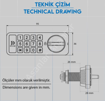 DTL122 Şifreli Tuşlu Soyunma Dolabı Ve Çekmece Kabin Kilidi Şarjlı Beyaz (Yatay)