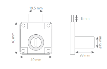 Kare Çekmece Kilidi - Çift Turlu 12 Adet - D 19 mm x L 22 mm